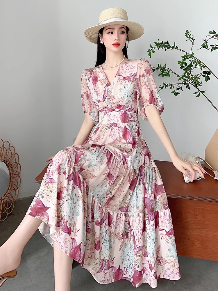 ĐẦM MAXI HOA CỔ V CAO CẤP D35